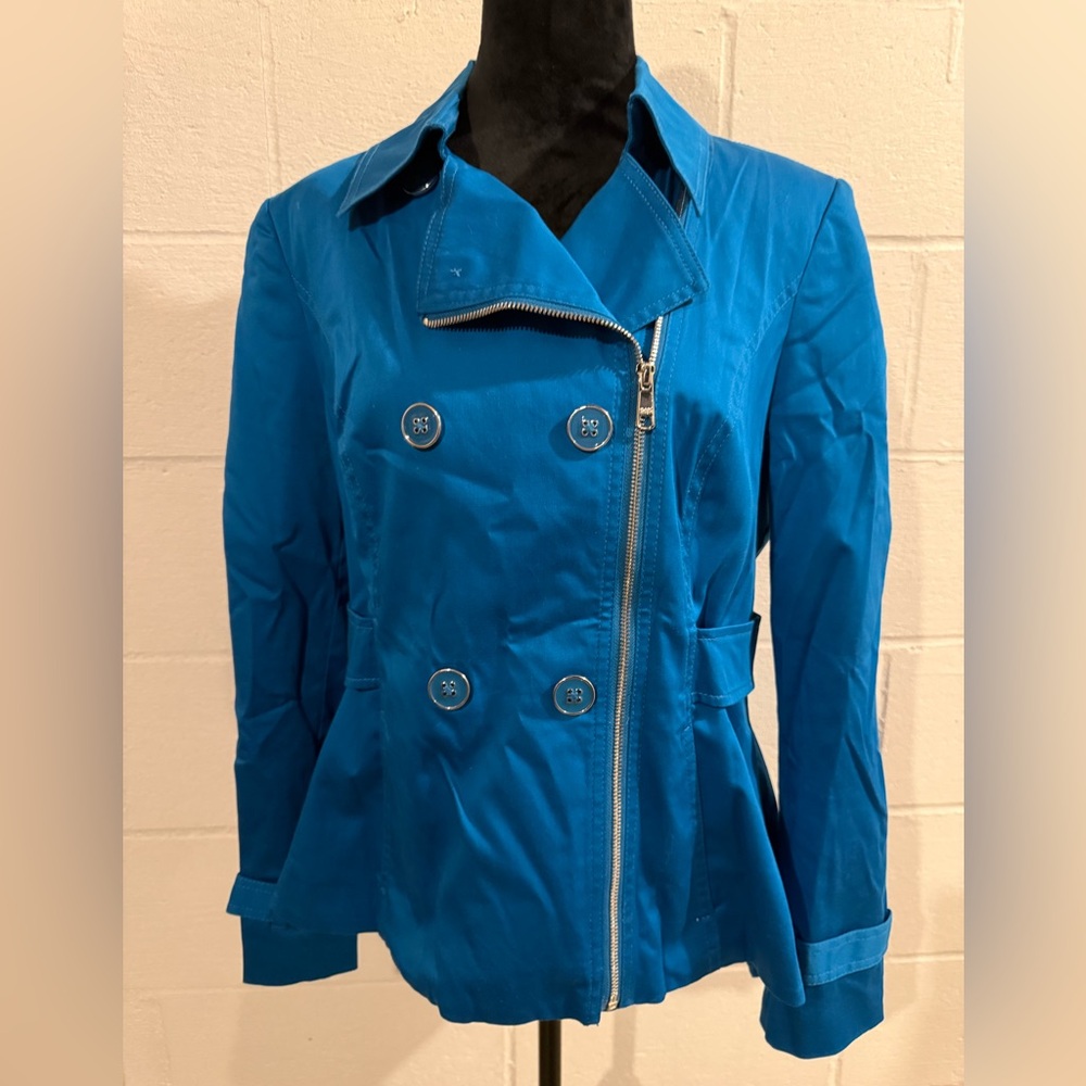 Black Rivet Blue Asymmetrical Zip Water Resistant Fully Lined Short Jacket Sz L